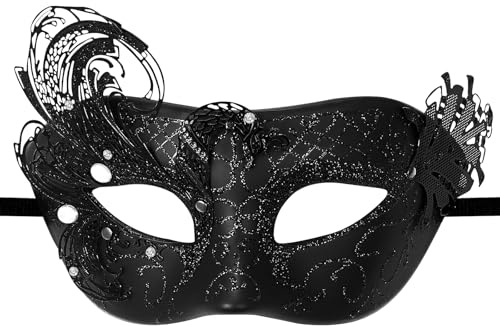 Cupimatch Venezianische Maskerade Maske Damen: Exquisite Pfau Metall Halbmaske mit Strass 3 Farben Perlen Elegant Prinzessin Königin Ballmaske Vintage Glitzer Augenmaske für Halloween Karneval Partys