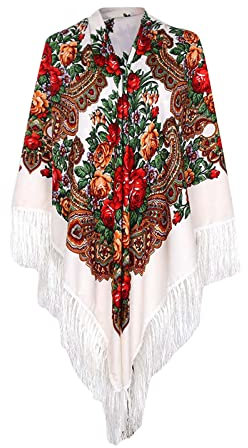Genérico Mantón de Manila Mujer de Pico en Triángulo, Mantones de Bordado en Flores, Moda Retro Estilo Étnico Mantón con Flecos, Elegancia Fiesta Mantones para Mujer