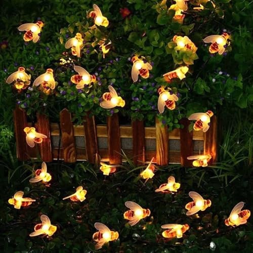 FANSU Solar Lichterkette Aussen, Lichterkette Außen Solar Wasserdicht, 8 Modi, Solarlichterkette Outdoor Wetterfest für Balkon Garten Pavillon Terrasse Vorzelt (Biene,10m 100LED)