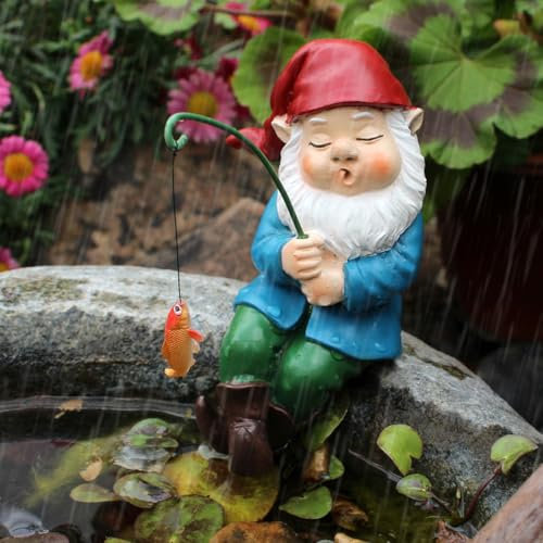 Yarteim Gartenzwerg Angeln Figur, Gartenfiguren für Draußen Wetterfest, Lustig Gartenzwerge für Außen, Harz Gartendeko Zwerg Dekoration, Gartenzwerg Teichfiguren Miniteich Deko, Geschenke Für Angler