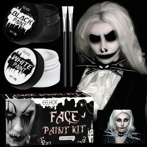 Vautvis Pintura Blanca Cara Halloween, Maquillaje Halloween Blanco Y Negro, Pintura Cara Para Niños Adulto, Pintura Facial Corporal Para Zombie
