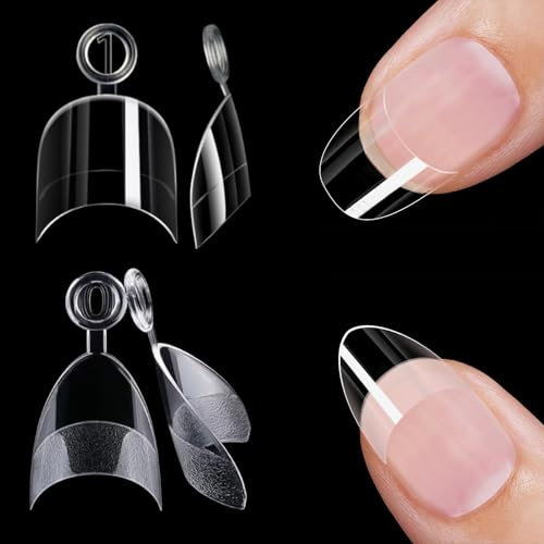 480PCS Nail Tips, 240 Short Almond and 240 Square Gel Nail Extension Half Cover, Clear False Nails for Nails Extensions, Builder Gel, DIY Manicure and Professional Use, 12 Sizes