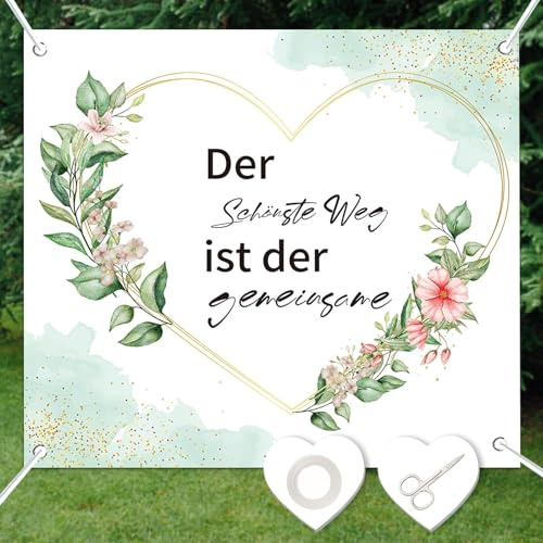 PARFCO Hochzeitsherz zum Ausschneiden, 200 × 180 cm Herz zum Ausschneiden Hochzeit, Hochzeitsdeko Laken, Hochzeitsspiel für das Brautpaar, mit Scheren & Seil, für Hochzeitsdekoration