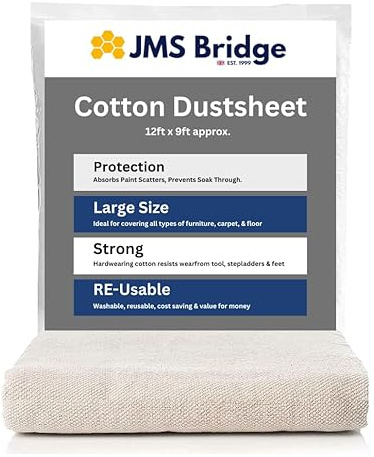 Cotton Dust Sheets 12'x9' (3.6m x 2.7m) – Reusable & Washable Drop Cloths for Painting, Decorating, Furniture & Floor Protection