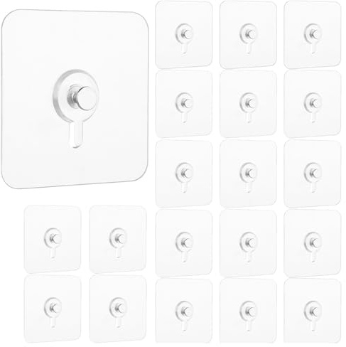 20 Pcs Adhesive Picture Hooks,Self Adhesive Sticky Picture Wall Hooks No Nails Hanging Strips Heavy Duty Extra Strong,Removable Non Drilling Transparent Waterproof for Bathroom Kitchen Photos Poster