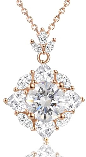 FEIKFEIZ Damen-Moissanit-Anhänger-Halskette, 2CT Labor-gezüchtete Diamanten, Silber vergoldet mit 18K Roségold, Schmuckgeschenk, die Halskette ist wasserfest.