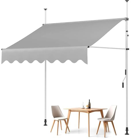 Verstellbares, manuell einziehbares Balkonmarkise, 1 x 1,2 m bis 4 x 1,2 m, freistehendes Sonnendach für Terrasse, Garten, Pavillon, Restaurant, mit Handkurbel für einfache Nutzung