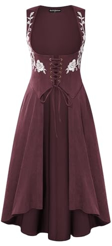 Scarlet Darkness Abito da donna rinascimentale con cappuccio, costume medievale da pirata, abito sottoseno con tasche