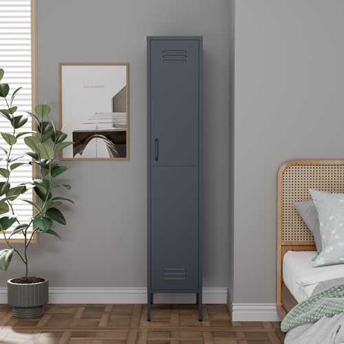 Lendo Online Metallschrank – Garderobenschrank aus Stahl mit verstellbaren Einlegeböden – Industrieller Aufbewahrungsschrank – 35x50x180 cm / 90x50x180 cm – Aktenschrank (Anthrazit, 35x50x180cm)