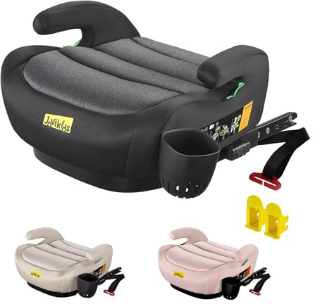 Jovikids Alzabimbo Auto ISOFIX,Rialzo per Bambini 125-150 cm ECE R129, Seggiolino Auto Gruppo 2-3 (15-36 kg) da 6 a 12 Anni, Leggero e Facile da Pulire (Nero migliorato, portabicchieri)