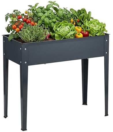 Relaxdays Hochbeet, Garten, Balkon & Terrasse, pulverbeschichteter Stahl, HxBxT 80 x 85 x 40 cm, Pflanzenbeet, anthrazit
