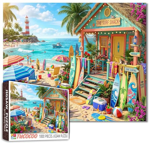 Tropisches Paradies-Puzzle, 1000 Teile, Sommer, Surf, Shack, Kunst-Puzzles für anspruchsvolle Familienspiele, Strandhaus, DIY, Handarbeit, Puzzle, Surfbretter für Zuhause, Wanddekoration, Geschenke
