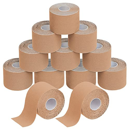 BB Sport 12 Rollen Kinesiologie Tape 5 cm x 5 m Viele Farben E-Book Anwendungsbroschüre Physio Tape Set Elastisch Wasserfest Muskelstraffende Bänder, Farbe:hautfarben