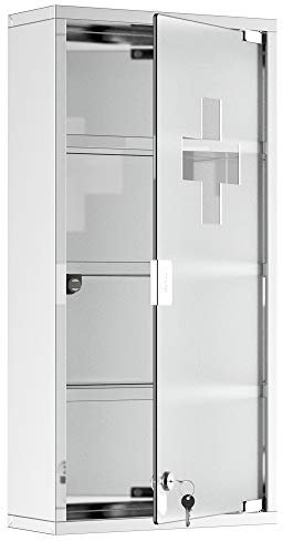 HOMCOM Armadietto Medicinale Cassetta Porta Medicina a Quattro Ripiani in Acciaio Inox 30 x 12 x 60cm