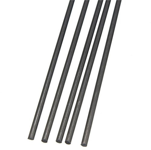 Lot de 5 tiges en fibre de carbone pour avion RC Mat 2 mm de diamètre x 500 mm