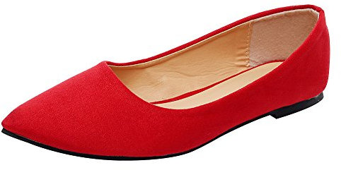 Jamron Womens Pointed Toe Ballerinas Lightweight Flat Pumps Red SN02722 UK8