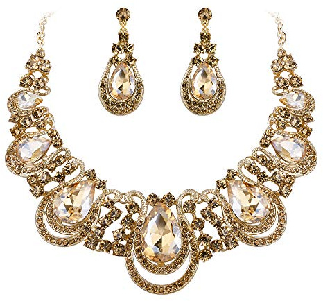 Clearine Modeschmuck Set für Damen Kristall Teardrop Hohl Rolle Erklärung Halskette Baumeln Ohrringe