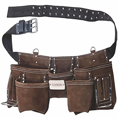 BOLTWORK - Borsa porta attrezzi in pelle professionale, borsa per attrezzi da lavoro, con cintura regolabile in nylon e fibbia in metallo per adattarsi a vita da piccola a XXL, 1% del valore di
