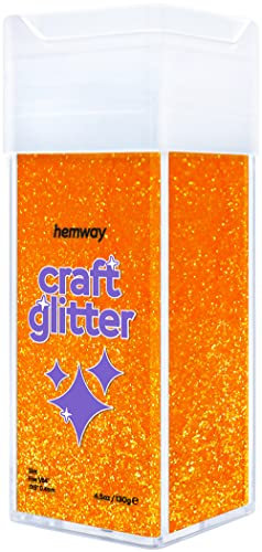Hemway Premium Craft Glitter Shaker - Fluorescent Orange | 130g Fine Metallic Flake Sequins for Resin & Epoxy Crafts | Craft Supplies for Festival, Tumblers, Body, Face, Eye & Nail Art