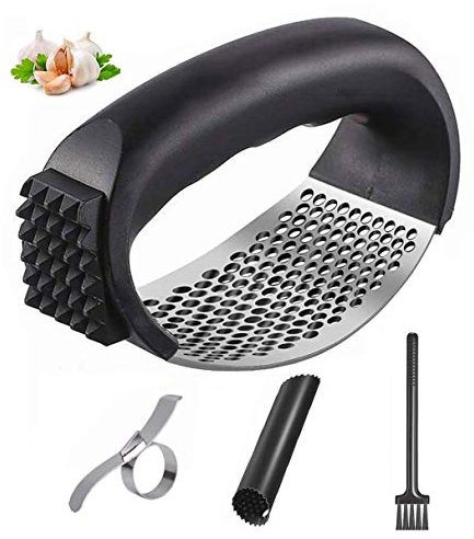 Emwel Ingwer-Knoblauchpresse Wippe – Kostenlos mit Orangenschäler Edelstahl Professioneller Knoblauchpresse und Edelstahl-Orangenschäler Set