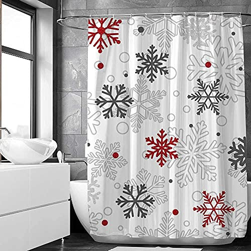 SHENGJUN 72x72 Red Grey Snowflakes Shower Curtains for Winter Christmas Merry Xmas Its Cold Outside Bath Bathroom Decors Silver Glitter Sparkle Home Fabric Waterproof Shower Curtain Set with 12 Hooks
