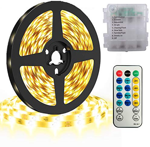 DreiWasser LED Licht Streifen, 3m 180 led Strip Batteriebetrieben IR Fernbedienung 8 Modi 4 Timer 2H 4H 6H 8H Helligkeit Frequenz einstellbar