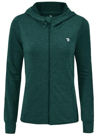 donhobo Damen Sportjacke Laufjacke Langärmlig Leicht Atmungsaktiv Full Zip Sweatjacke für Wandern Outdoor Running (Dunkelgrün, L)
