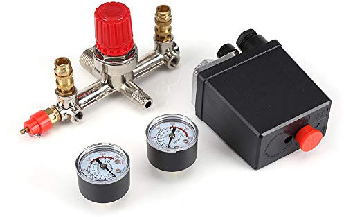 Air Compressor Pressure Control Switch, Air Compressor Switch, Pressure Control Switch Valve Manifold Regulator, with Double Gauges
