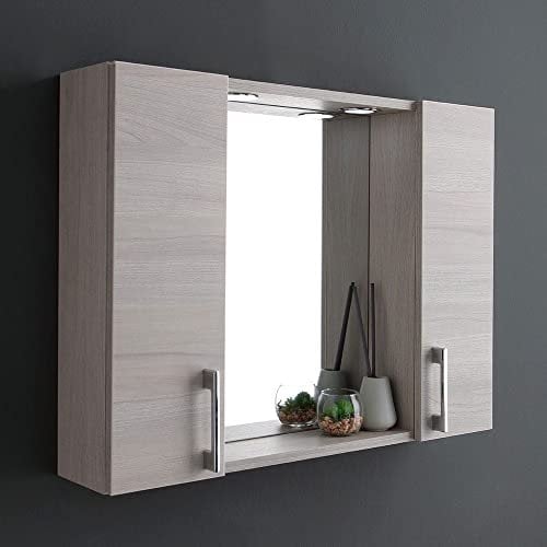 Kiamami Valentina Espejo baño contenedor con 2 armarios laterales roble gris