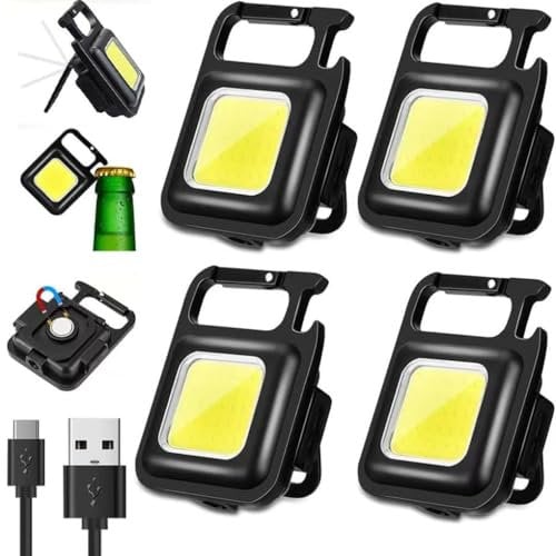 Miavogo Mini Taschenlampe Schlüsselanhänger,4 Stück,Extrem Helle Led Taschenlampe 1000 Lumen,Kleine Starke Taschenlampe USB Aufladbar,Arbeitsleuchte mit Magnet,Inspektionsleuchten