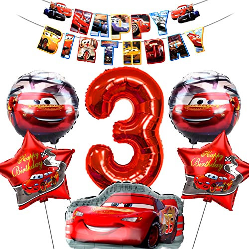Cars Deko Geburtstag 3 Jahre, Auto Geburtstagsparty Deko, Geburtstagsdeko Auto Jungen, Auto Luftballon 3 Jahre Folienballon Cars Happy Birthday Banner für Kinder Geburtstag Party Dekoration