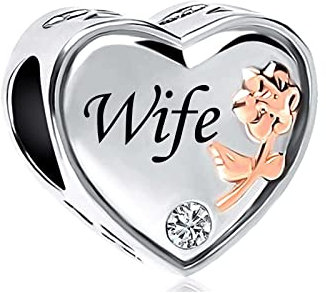 FGT Two-tone Rose Gold Wife Love Heart Bead Charm fits Pandora Charms Bracelets Birthday Jewellery Gift Anniversary Husband