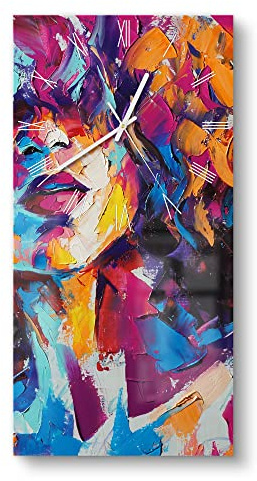 DEQORI Glasuhr | horizontal 30x60 cm | Motiv Bunter Lockenkopf | große XXL Design Uhr aus Glas | leise Wanduhr für Wohnzimmer & Küche | moderne Hingucker Uhr für die Wand