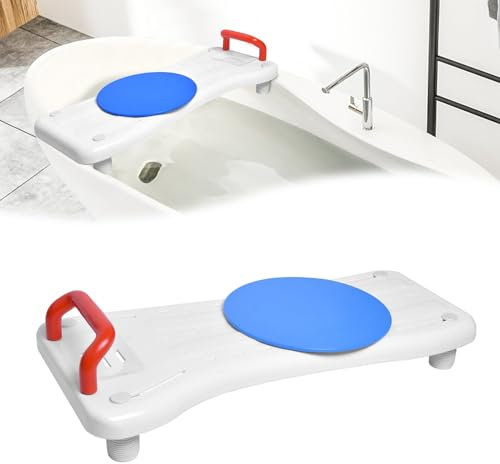 HENGMEI Tabla Bañera Adulto, Ayuda de Acceso a la Bañera, Asiento de Plástico Ajustable Baño Adultos, Tabla de Ducha para Bañera con Jabonera y Barra de Agarre, Asiento Giratorio 360º, Asa Roja