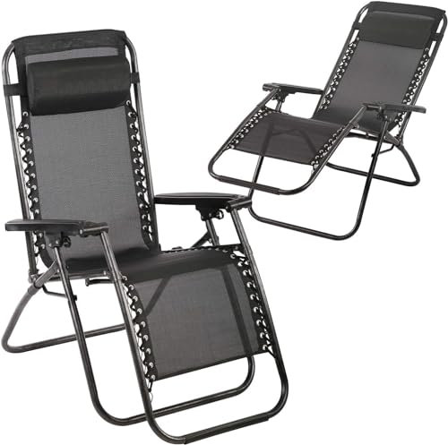 azorex Silla Gravedad Cero Plegable Tumbona Reclinable Terminado Banquetas para Salón Jardín Balcón (Negro)