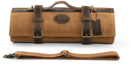 HEZHEN Borsa per Coltelli, Portatile Tela Rotolo di Coltelli da Chef, 12 Scomparti & 2 Tasche con Cerniera, Tracolla Regolabile Cintura(Coltelli non Inclusi)