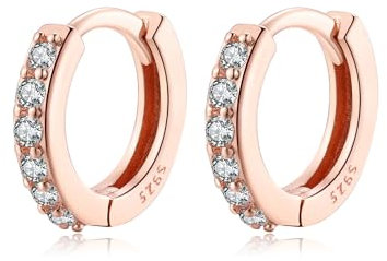 Creolen Ohrringe Silber 925 für Damen Zirkonia Klein Creolen Hypoallergen Ohrringe Kreolen 8mm Rosegold