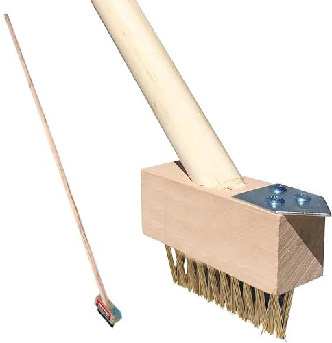 Bargains Crown Weed Remover Tool For Block Paving Weeding Tool Metal Wire Brush Patio Cleaner With Scraper Weed Brush Moss Removal Crevice Cleaning Patio Weed Remover Tool With Long Wooden Handle