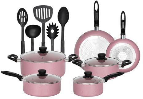 VELKER - Batteria da Cucina a induzione 15 Pezzi - Kit pentole a induzione con Rivestimento Antiaderente Adatto a Tutti i Piani Cottura. Set pentole Cucina