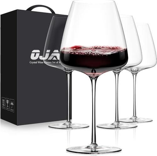 OJA Red Wine Glasses Set of 4, Large Burgundy Glasses 23 OZ, Hand Blown Crystal Glass Light, Clear, Best for Wine tasting, Birthday, Christmas, Anniversary, Father's Day