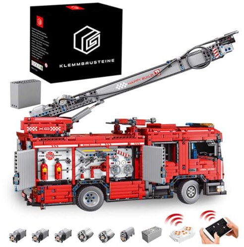 KYLON Technik Feuerwehr LKW mit 6 M0T0REN, 5133 Teile Technik LKW Feuerwehrauto mit Kranarm ModeII Bausatz Kompatibel mit MOC Feuerwehr