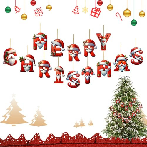JAMSSOW Merry Christmas English Letters Tree Decorations, DIY Alphabet Letter Pendant, Hanging Ornament for Home Xmas Decor