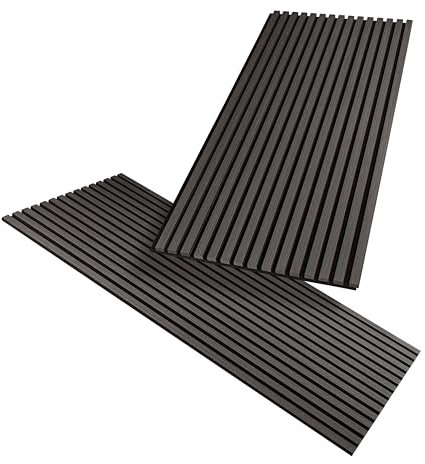 HAGEFOL® Akustikpaneele Holz 120x60 cm, 2 Stück, Farbe: Schwarz, Wandpaneele Holz, 3D Lamellenwand aus Holzfurnier auf Akustik Filz, Akustikpaneele 1200x600 mm