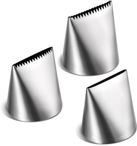 Qianyu 3 Pack Piping Tips Set Large Cake Decorating Tip Kit Stainless Steel Pastry Nozzle Tips Frosting Icing Piping Form Tips Tool Supplies for DIY Cupcake Cookie Bread Fondant Baking Accessories