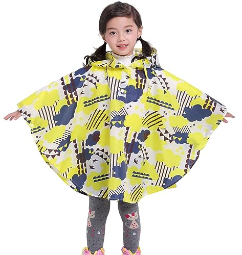 Imperméable pour Jeunes Filles Pluie Veste Enfant Mode Poncho à Capuche léger pour activités extérieures et Jeux sous la Pluie avec Motifs animés Amusants (Yellow, 8-9 Years)