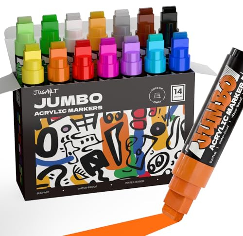 JusArt 14 Colors Jumbo Markers for Poster, 15mm Wide Tip