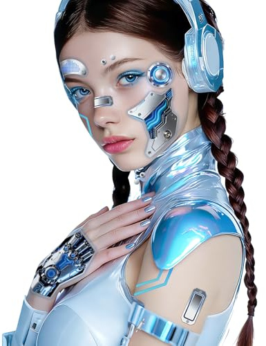 4er Cyberpunk Gesichtstattoo Karneval, Karneval & Festival Make-up Accessoires Erwachsene & Kinder| AI Roboter, Weltraum, Galaxy Alien Kostüm Zubehör, Selbstklebend Tattoos