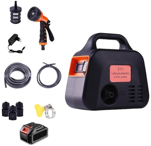 Wireless Electric Water Pump Kit, Portable Self-Priming Pump With 21V 4000mAh Battery, Water Transfer Pump with 10M Hose 3M Water Inlet Pipe & Garden Hose Nozzle 7 Spray Modes for Watering Car Washing