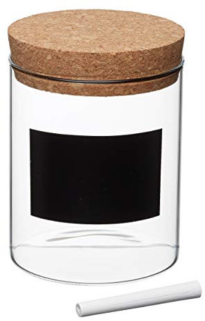 KitchenCraft Natural Elements Glass Storage Jar with Lid and Chalkboard Label, Glass / Cork, Small (700 ml)