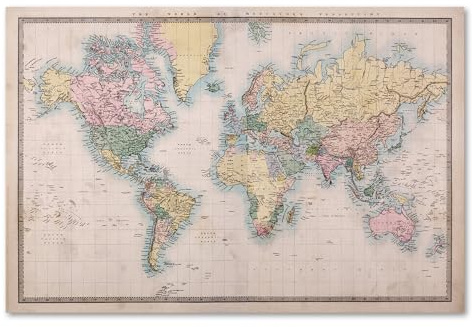 Postereck - 0557 - Historische Weltkarte, Vintage Kontinente Bunt - Unterricht Klassenzimmer Schule Wandposter Fotoposter Bilder Wandbild Wandbilder - Poster - 3:2-61,0 cm x 40,5 cm